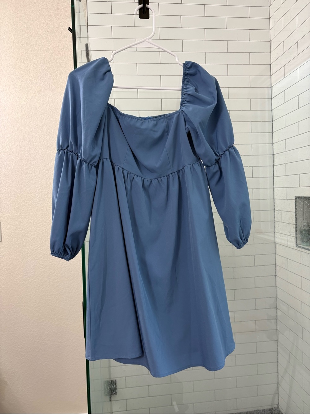 Blue Puff Sleeve Square Neck Mini Dress